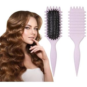 MKAZP Krullende haarborstel, krullende borstel, varkenshaar, haarborstel voor krullend haar, krul, definiëren stylingborstel voor alle haartypen (paars)