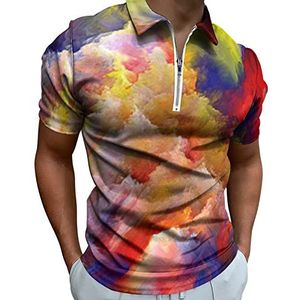 Kleurrijke Wolken Half Zip-up Polo Shirts Voor Mannen Slim Fit Korte Mouw T-shirt Sneldrogende Golf Tops Tees XL
