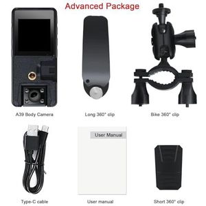 Mini-lichaamscamera, A39 Volledige 1080P HD Mini Camera 3000mAh Camcorder Body Mount Cam Kleine 180 ° Roterende Fietscamera Sport DV Auto DVR Webcam voor wetshandhaving, levering (Size : With 256GB T