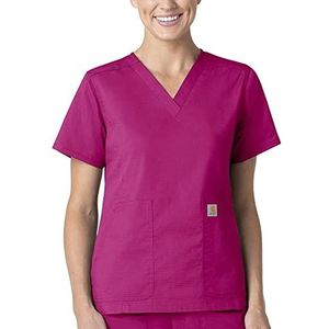 Carhartt Scrubs C12118 Dames Rugged Flex Modern Fit V-hals Top - Large - Fuchsia Rood