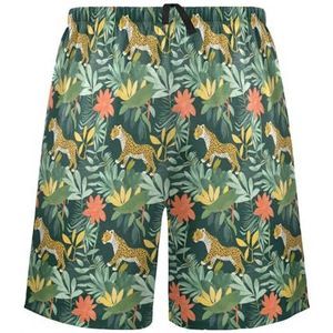 LI ZHI XIN Herenpyjamabroek, korte pyjamabroek, zomer casual shorts, elastische tailleband met trekkoord, rechte losse pasvorm met 2 zakken, S-XXL dierenluipaardpatroon, Meerkleurig, S