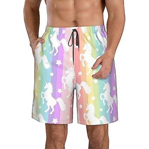 PHTZEZFC Eenhoorns op kleurrijke strepen print heren strandshorts zomer shorts met sneldrogende technologie, lichtgewicht en casual, Wit, M