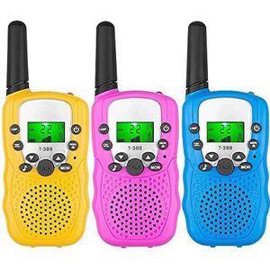 Walkie Talkies voor kinderen, speelgoed voor jongens van 3-12 jaar, 2-weg radiospeelgoed met achtergrondverlichting, LCD-zaklamp, 2 KM bereik voor outdoor avonturen, kamperen, wandelen (3 pack roze en groen en blauw)