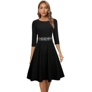 jurken voor dames Elegante zwarte A-lijnjurk met guipurekant (Color : Noir, Size : 2XL)