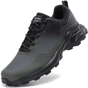 BOEBIZ Lente en herfst lichtgewicht outdoor schoenen ademend comfortabel waterdicht antislip wandelschoenen heren sportschoenen, kaki zwart, 48 EU