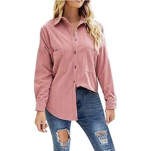QLXYYFC Womens Flannel Shirt Jacket Button Down Long Sleeve Oversized Coat Loose (Color : Pink, Size : S)