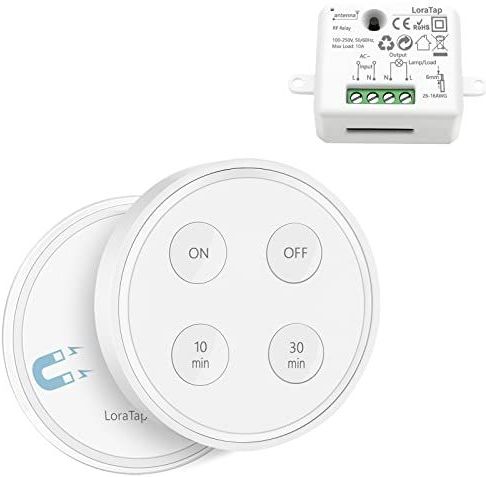 LoraTap Draadloze schakelaarset, met timer 10 min, 30 minuten, ontvanger 2500 W, radiozender 868 MHz, wisselschakelaar, wandafstandsbediening voor VMC-verlichting