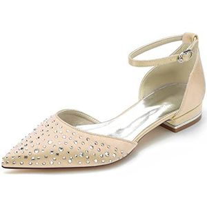 EICOFF Flats Bruiloft Bruidsschoenen Dames Lage Hakken Strass Puntige Gesloten Teen Enkelbandje Prom Partij Dans Trouwschoenen,Champagne,36 EU