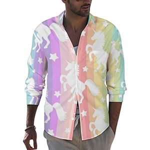 Regenboog eenhoorns heren button down lange mouw casual strand tops met zak normale pasvorm