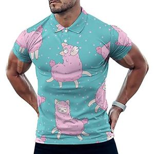 Roze Llama Alpaca Casual Poloshirts Voor Mannen Slim Fit Korte Mouw T-shirt Sneldrogende Golf Tops Tees 5XL