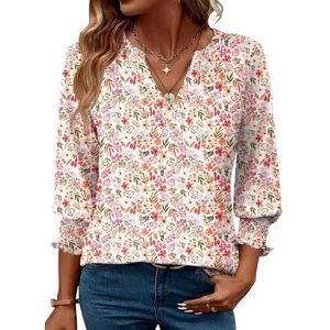 yk8fass Losse overhemd met V-hals ci-4149, Wit Rood, M