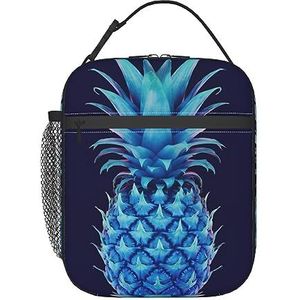 RLDOBOFE Blauwe ananas print Lunch Bag Geïsoleerde Waterdichte Tote Bag Cooler Lunch Box voor Werk Kantoor Picknick Wandelen