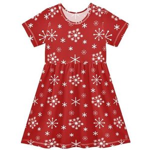 LI ZHI XIN Meisjes Jurk Kinderen Zomer Korte Mouw Ronde Hals Casual Jurken voor Leeftijd 2-8 Winter Sneeuwvlok Patroon, Meerkleurig, 2 jaar