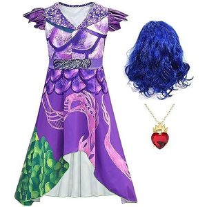 Foanja Mal Kostuum Vrouw Meisje Cosplay Nageslacht Draak Mal Outfit Lange Jurk met Ketting Pruik voor Volwassen Kinderen Halloween Carnaval Feest Fancy Dress Ball Costume