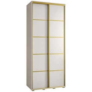 MEBLE KRYSPOL Davos 4 120 Kledingkast met twee schuifdeuren voor slaapkamer - Moderne Kledingkast met kledingroede en planken - 235,2x120x45 cm - Wit Wit Goud