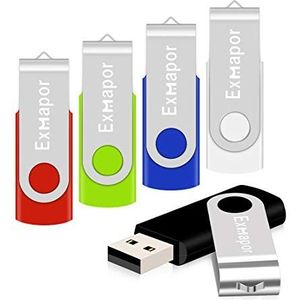 Exmapor 5-pack USB-flashdrive 8 GB draaibare duimschijven sleutelhanger USB-stick (5 gemengde kleuren: zwart, rood, groen, blauw, wit)