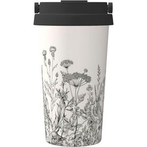 Bloemenkruiden Botanische Gravure Print Thermische Koffie Mok, Reizen Geïsoleerde Deksel RVS Tumbler Cup voor Thuiskantoor Outdoor