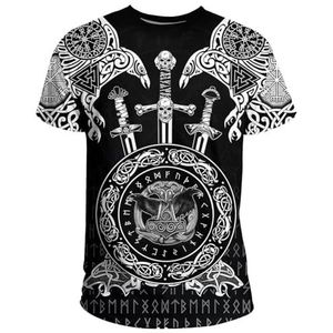 Nordic Celtic Odin Raven T-shirt - Viking 3D Digitaal Printen Vegvisir Unisex Ronde Hals Casual Straat Korte Mouwen - Middeleeuwse Pagan Summer Fitness Top (Color : Crow C, Size : XS)