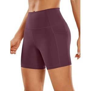 CRZ YOGA Naked Feeling Biker Shorts Met Zakken - 5"" Hoge Taille Yoga Shorts Voor Dames Fitness Running Shorts Donkerroodbruin L