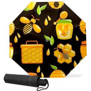 GISPOG Automatische opvouwbare paraplu, honingbijen, bijenkorf, bloemen, waterdicht, compacte zon en regen, reisparaplu's voor dames en heren, 1 kleur, Eén maat