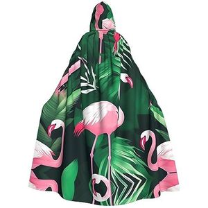 SSIMOO Flamingo vogel groen blad betoverende volwassen capuchon cape voor Halloween en feestkostuums - modieuze damesgewaden, capes
