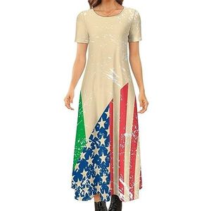 Amerikaanse en Italië retro vlag vrouwen zomer casual korte mouw maxi-jurk ronde hals bedrukte lange jurken 8XL
