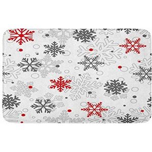 Agriism Badmat Kerstmis van grote en kleine sneeuwvlokken rood grijs op wit papier inpakpatroon geschenk gezellige badkamer decor bad tapijt met antislip achterkant 76 x 45 cm