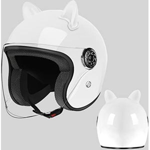 Open Helm · Jeugd Klassieke Kat Oren Elektrische Scooter Open Gezicht 3/4 Motorhelm,Scooter Lichte Bromfiets Helm ATV Straat Helm,DOT Goedgekeurd 19,50CM-64CM