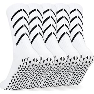 KOOOGEAR 5 paar voetbalsokken voor heren, grip voetbalsokken, antislip voetbalsokken, heren gripsokken voor voetbal, basketbal, hardlopen, yoga, wandelen, hardlopen, fietsen, 5 paar wit, 40-45 EU