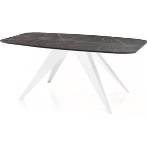 WFL GROUP Eettafel Foster wit in industriële stijl, rechthoekige tafel, uittrekbaar van 180 cm tot 220 cm, gepoedercoate witte metalen poten, 180 x 90 cm, kleur (zwart marmer, 180 x 90 cm)