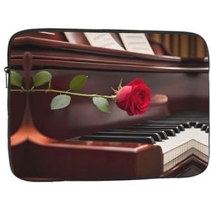 Rode roos op piano duurzame laptop messenger bag - multifunctionele en ultradunne draagbare laptoptas voor zaken en reizen, Rode Roos op Piano2, 12 inch