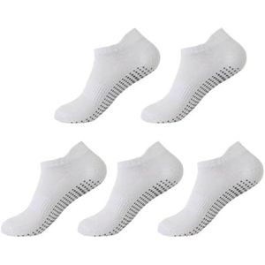 YIJIANUO 5 Paar Yoga Sokken Vrouwen Katoen Effen Kleur Korte Mesh Ademend Professionele Antislip Vloer Pilates Dans Sport Gym Sokken, 5 paar wit, EUR 35-39