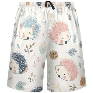 LI ZHI XIN Herenpyjamabroek, korte pyjamabroek, zomer casual shorts, elastische tailleband met trekkoord, rechte losse pasvorm met 2 zakken, S-XXL egelpatroon met cartoonpatroon, Meerkleurig, S