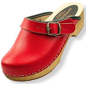 APREGGIO Clogs voor dames, van hout, comfortabele houten pantoffels voor dames, stevige schoenen, praktische tuinklompen voor dames, rood, 38 EU