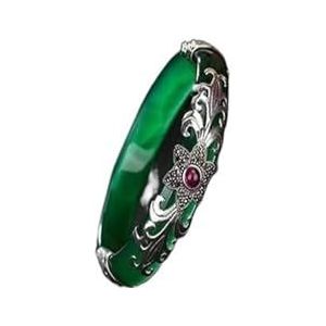 Armbanden, Zilveren bloem agaat armbanden for vrouwen Ruby armbanden zilveren sieraden jade armbanden chalcedoon-2Nd ontwerp groen (Color : Blue)