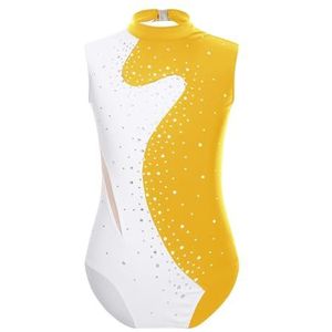NUOYIXUAN Gymnastiekpak voor meisjes en tieners, ballet, dans, mouwloos, met fonkelende strass, rolschaatsen, geel, 4