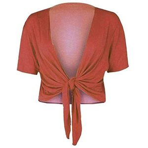 Fashion Essentials Dames Korte Mouwen Effen Tie Up Shrug Dames Stretch Fit Cropped Cardigan Bolero Top Plus Size Roest UK 24-26, Roest