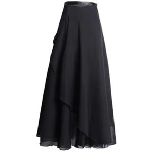 Vrouwen Chiffon Ballet Wrap korte rok， Dans Schaats Wikkel Sjaal Gymnastiek Ballerina Lange Balletrok(Black)