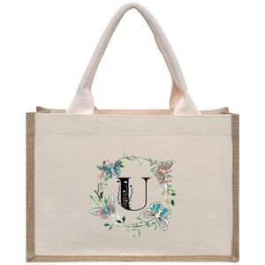 TYNXK Tote linnen tassen bloemen, vlinders, lotusbrieven, afdrukken, oversized canvas draagtassen, interne waterdichte boodschappentassen, Tote tassen, handtassen jute boodschappentas, Beige-u, Eén