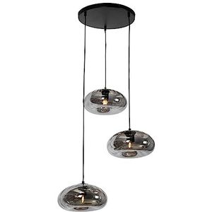 QAZQA - Art Deco Art Deco hanglamp zwart met smoke glas rond 3-lichts - Ayesha | Woonkamer | Slaapkamer | Keuken - Glas Rond - E27 Geschikt voor LED - Max. 3 x 25 Watt