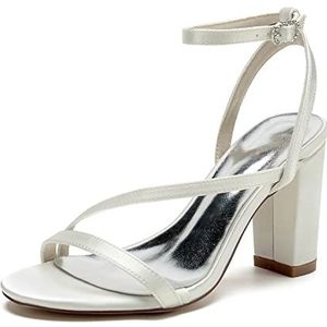 GHSIRUEU Open teen sandalen voor dames met hoge hakken en bandjes, enkelbandje met gesp, sandalen met dikke hak voor bruiloften, bruiloften en bruiloften.,ivoor,36 EU