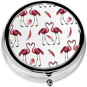 Mooie Roze Flamingo's Pil Doos 3 Compartiment Pil Case Draagbare Pil Organizer voor Pocket of Portemonnee Tablet Box Decoratieve Metalen Geneeskunde Vitamine Organizer Uniek Gift