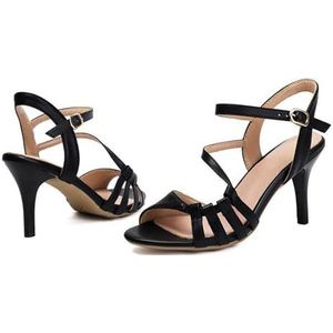 WOkismD Sandalen met hoge hakken voor dames, 3 inch met riempjes, stiletto open vierkante teen hakken met enkelbandjes op bruiloft, feest, bal, werk, dating, Zwart, 39.5 EU