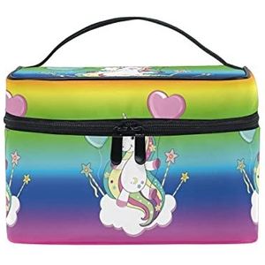 Schattige baby regenboog eenhoorn paard make-up tas voor vrouwen cosmetische tassen toilettas trein tas