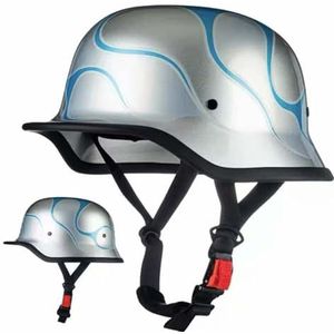 Duitse motorhelm, Duitse retro straathelm, ECE-gecertificeerd, met verstelbare snelsluiting, geschikt voor fietsen, cruisers, scooters, geschikt voor alle seizoenen G,M54-57CM