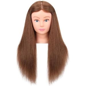 Mannequinhoofd met menselijk haar 22""-24"" Cosmetologie-mannequinhoofd Poppenhoofd for kapper gratis klemhouder gereedschap(Brown)