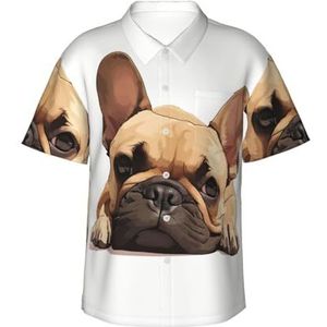 Dierlijke Hond Franse Bulldog Print Leuke Hawaiiaanse Shirt Voor Mannen Casual Korte Mouw Button Down Shirts Zomer Vakanties, Zwart, S
