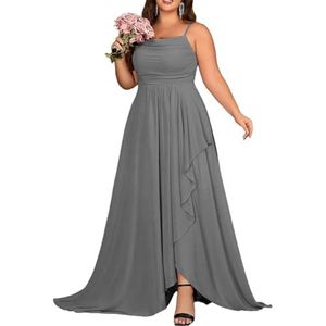 KURFACE Chiffon bruidsmeisjesjurk met split geplooide A-lijn bruidsmeisje formele avondjurk, Grijs, 34