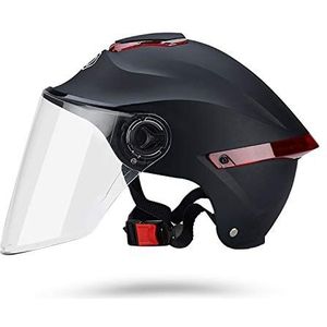 Galatea motorhelm voor volwassenen met zonneklep, geschikt voor elektrische motorfietsen, scooters en cruisers, heeft de botsproef om aan de verkeersveiligheid te voldoen doorstaan (matzwart, heldere lens)