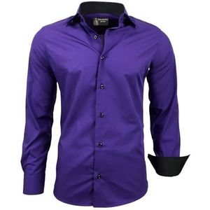 Subliminal Mode: Gemakkelijk te strijken herenoverhemd, met tweekleurige kraag, effen, lange mouwen, smalle pasvorm, zakelijk, cadeau-idee, Kerstmis, valentijnsdag, RN44, Paars., XXL